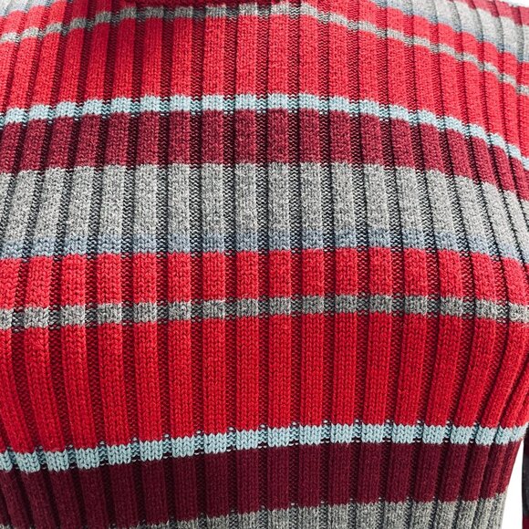 LOGG Striped Knit Sweater Womens Small Red Gray Ribbed Pullover Fall Winter Cozy - Picture 5 of 8